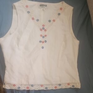 Kasper White and Pink Sleeveless Tank Top
